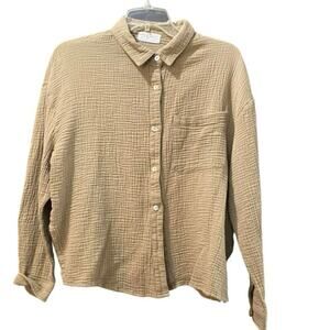 Carly Jeans Tan Noah Long Sleeves Button-Up Shirt Top Size Small